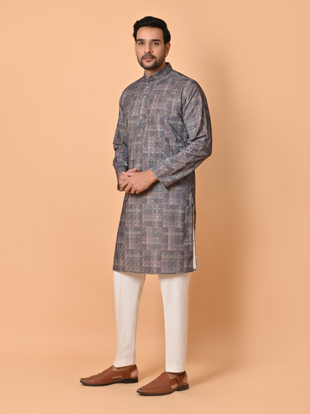 Sequence Chikan Cotton Blend Kurta Set | Festive Full Sleeve Design