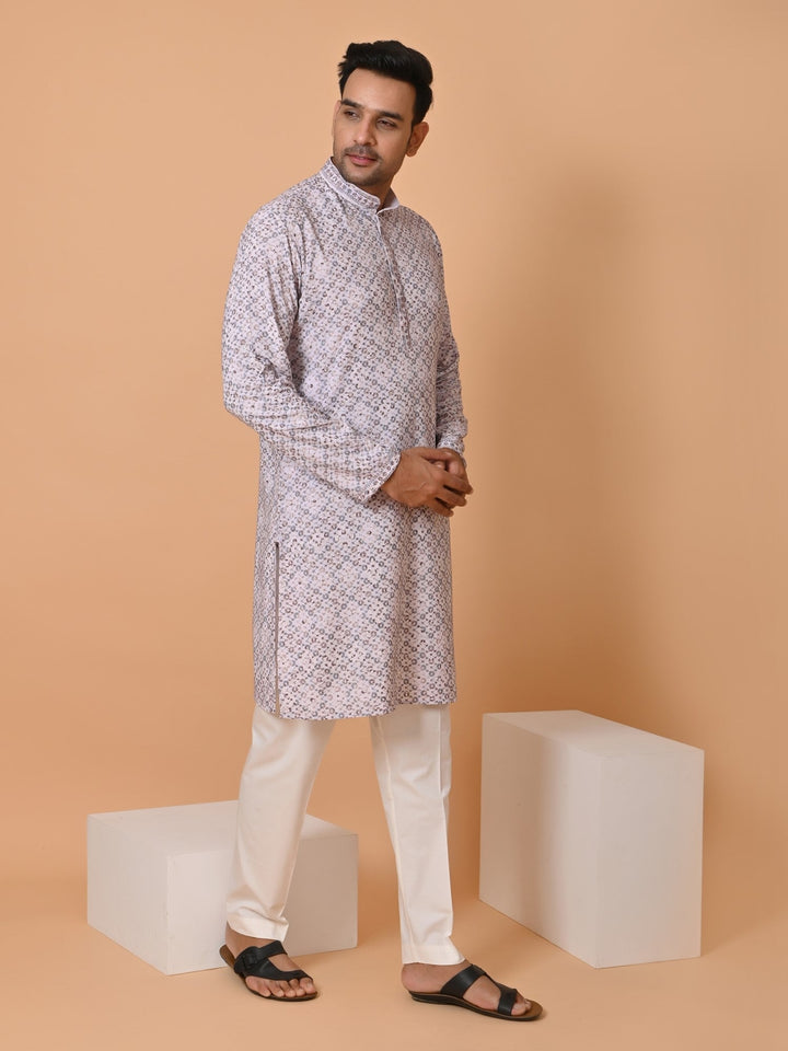 Embroidered Sequence Kurta Set | Festive Cotton Blend Full Sleeves