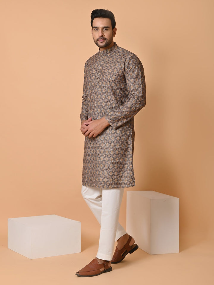 Chikan Printed Cotton Blend Kurta Set | Festive Full Sleeve Design