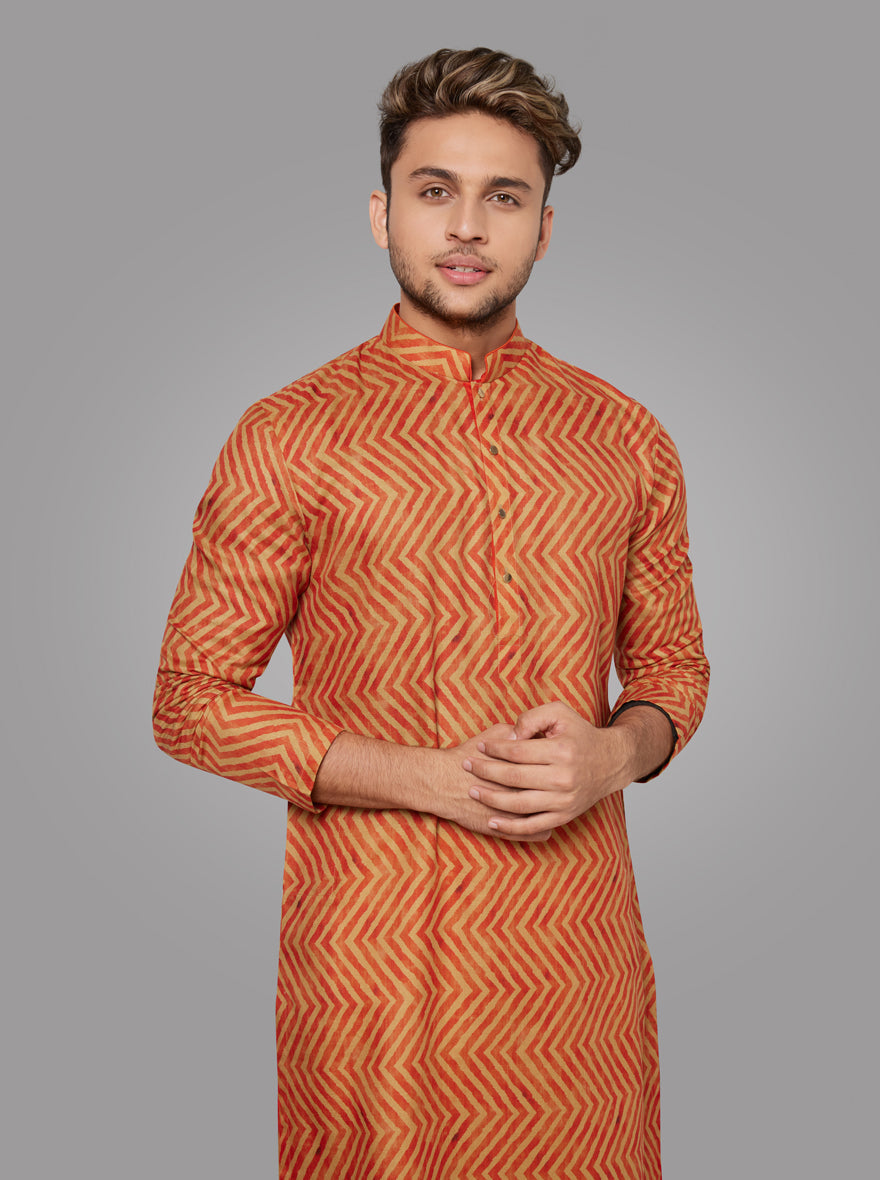 Men's Kurta Pajama Set in Orange & Beige - Traditional & Stylish