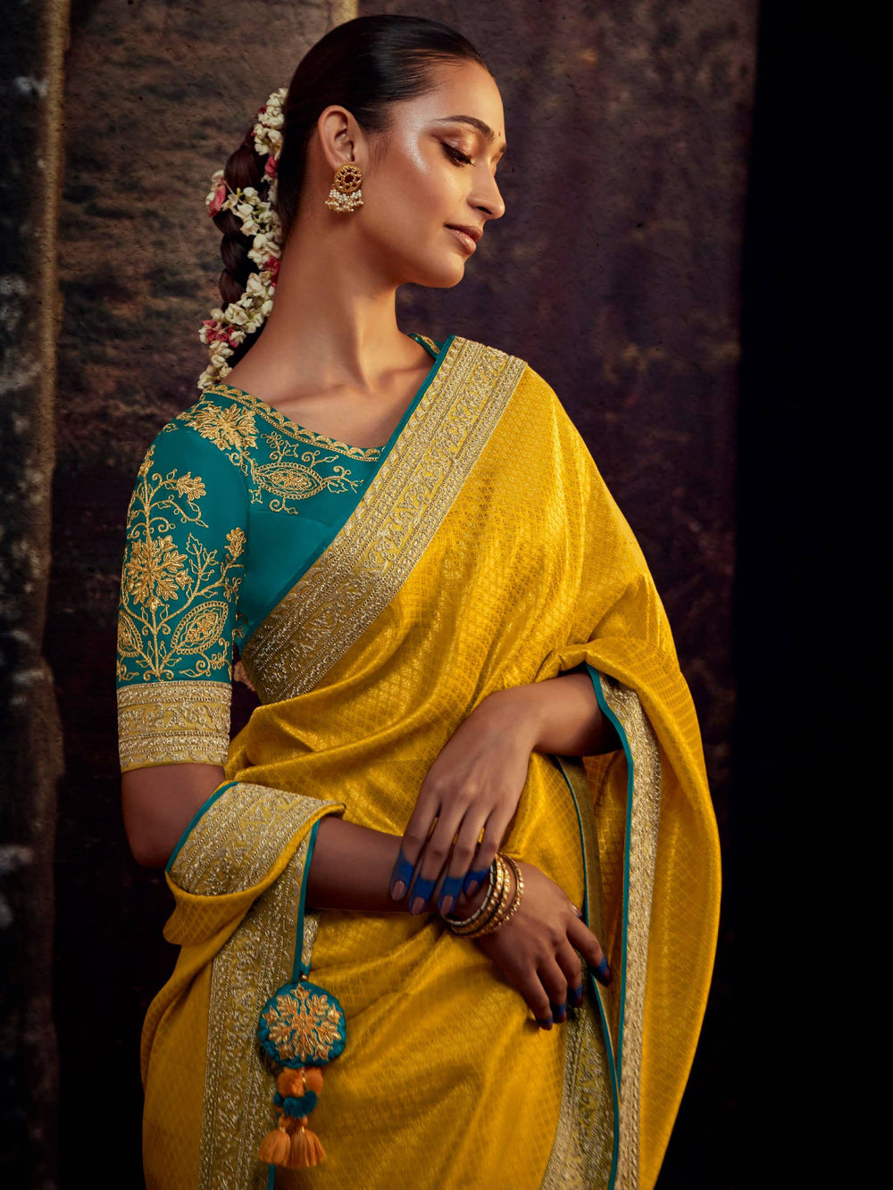 Vibrant color luxurious fabric exclusive attire crafted for elegance and style.