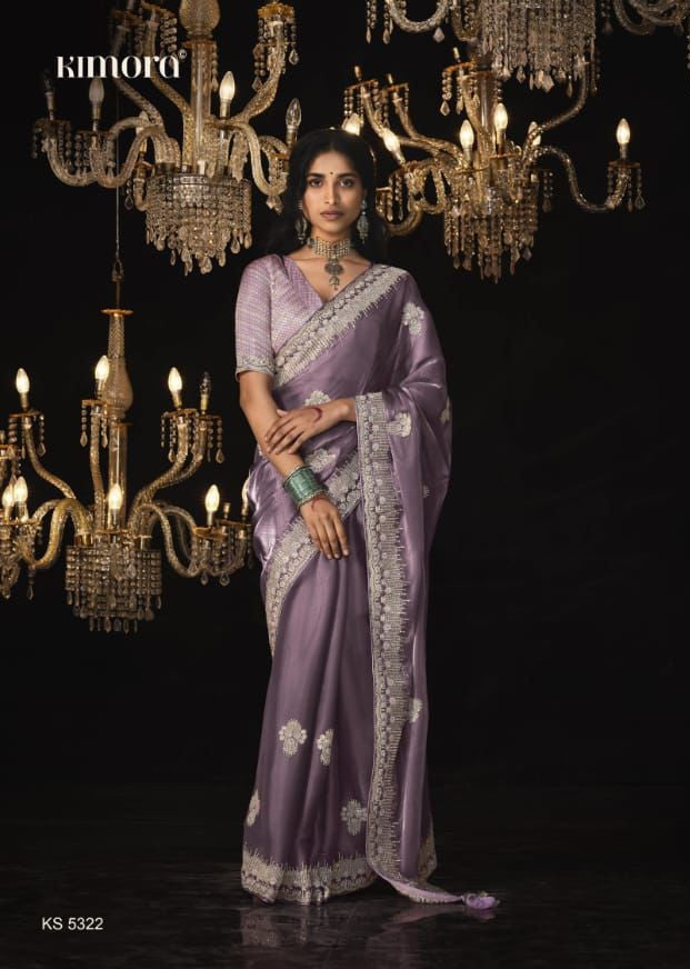 Luxurious Glass Tissue Saree | Embroidery & Sequins Sari | Indian Saree USA