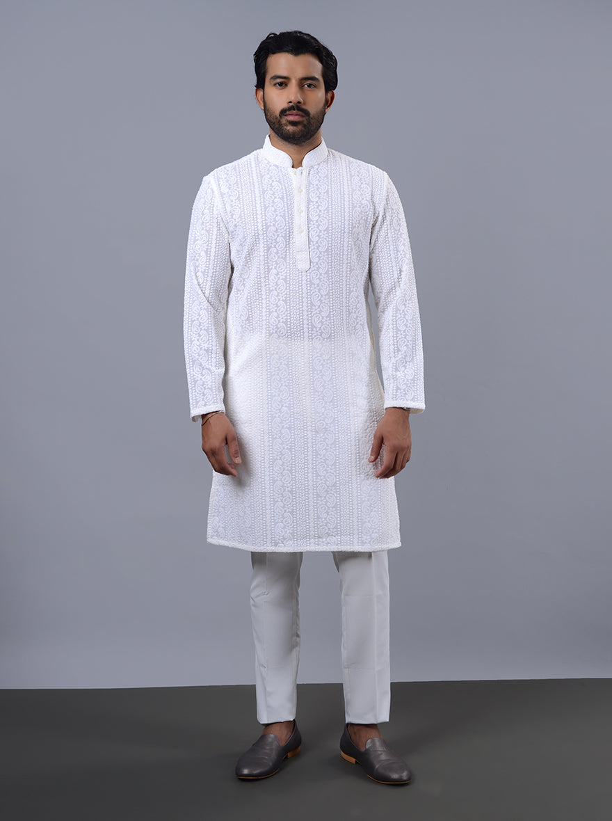 Exquisite white kurta designed for men, ensuring elegance and comfort.