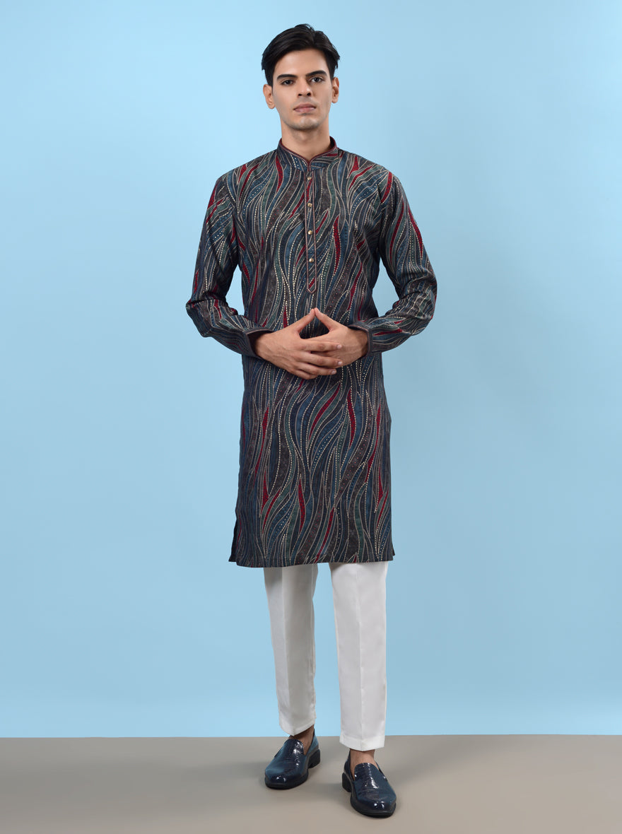 Unique blue kurta pajama for men, blending style and comfort beautifully for festive occasions.