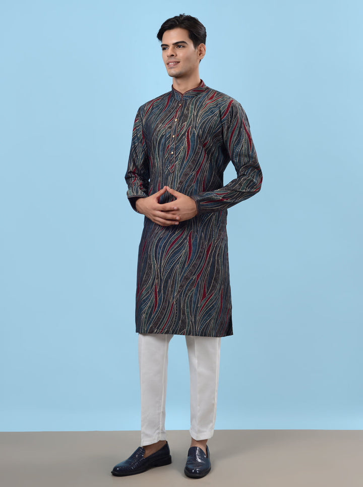 Blue kurta pajama for men, designed to enhance your festive wardrobe in the USA.