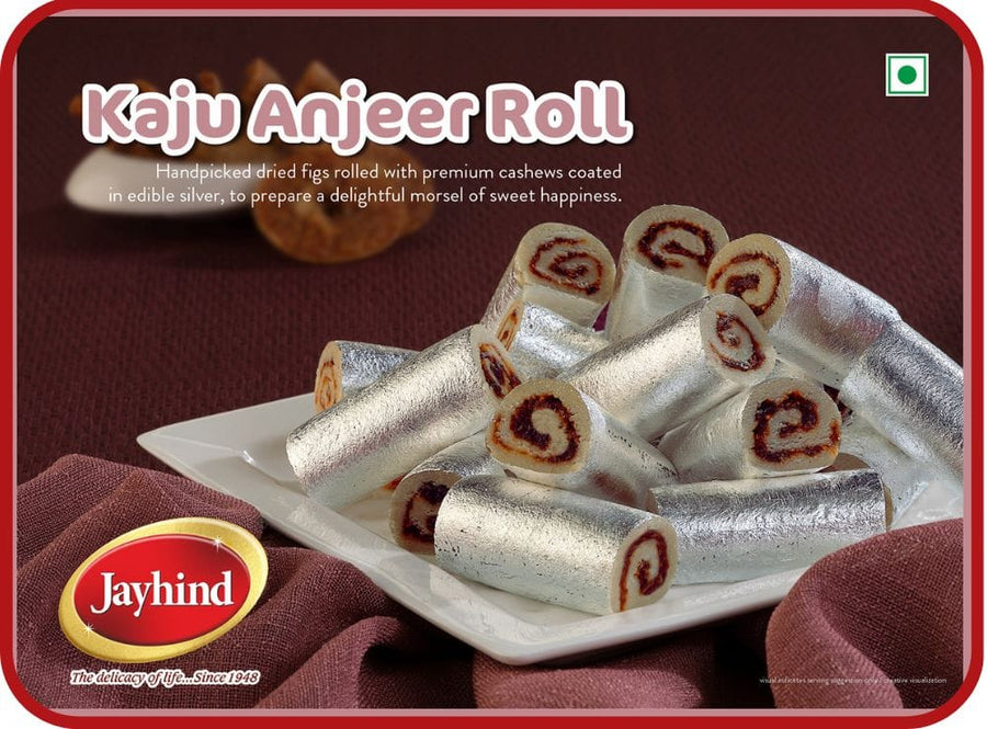 Kaju Anjeer Roll – a smooth, creamy roll of cashews and figs, offering a delightful blend of flavors that melt in your mouth.