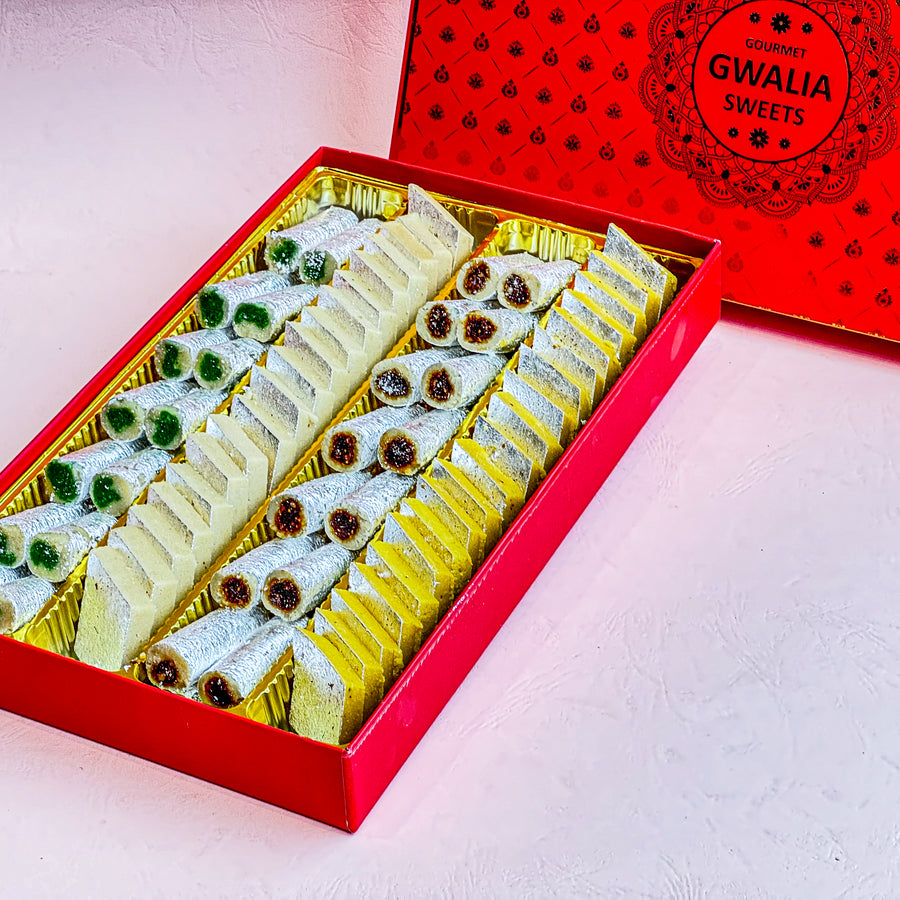 Katli & Roll Mix Box - A premium assortment of traditional katli and roll sweets, perfect for gifting or enjoying during special occasions.