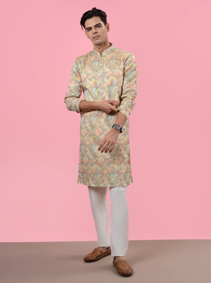 Unique cream kurta pajama designed for men, ideal for festive events in the USA.