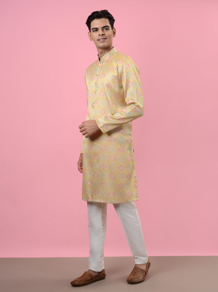 Cream & yellow kurta pajama, crafted for modern elegance and traditional charm in the USA.