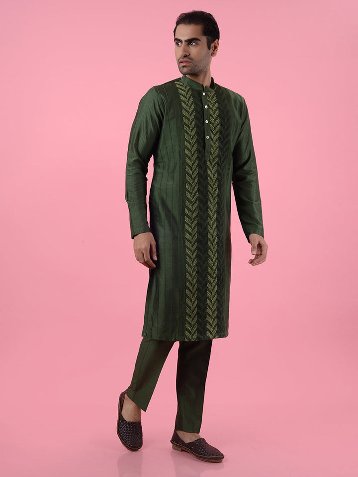 Elegant yellow silk kurta pajama set for men, designed for traditional wear and festive events.