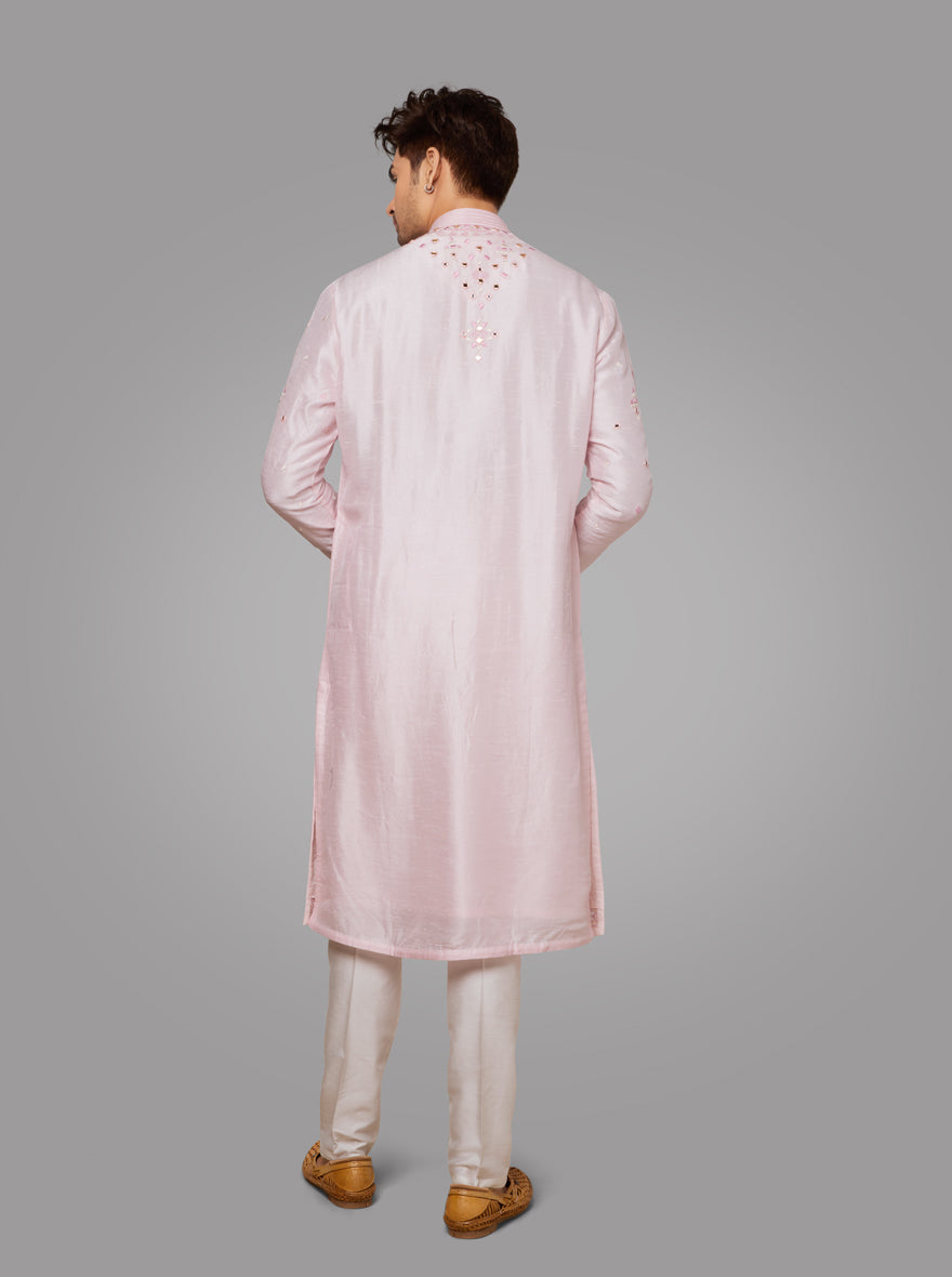 Embroidered Pink Kurta Pajama Set for Men Stylish Wedding Attire