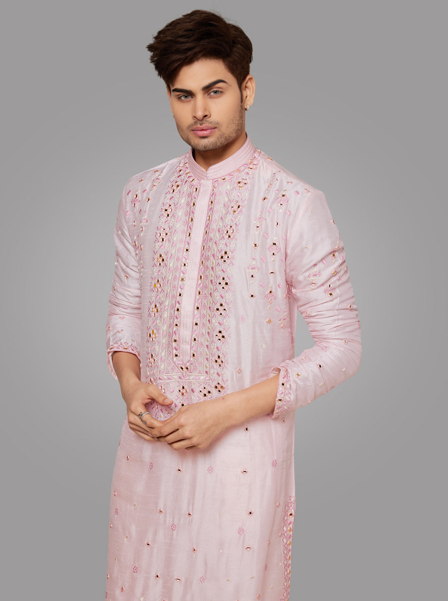 Elegant Pink Kurta Pajama Set for Men  Festive Wedding Wear