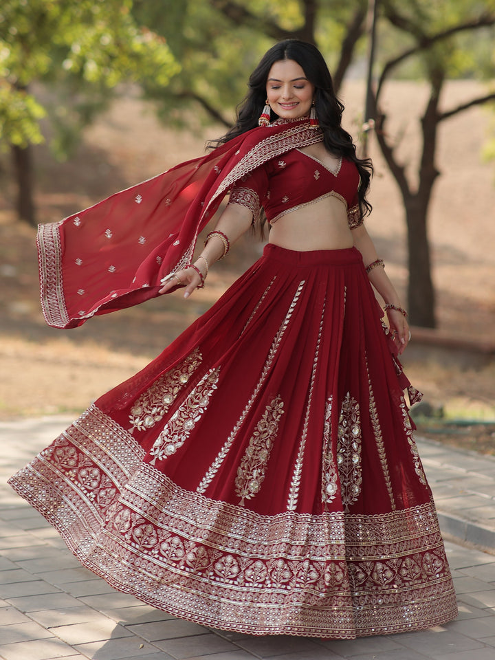 Marvelous Maroon Sequins Georgette Wedding Lehenga Choli