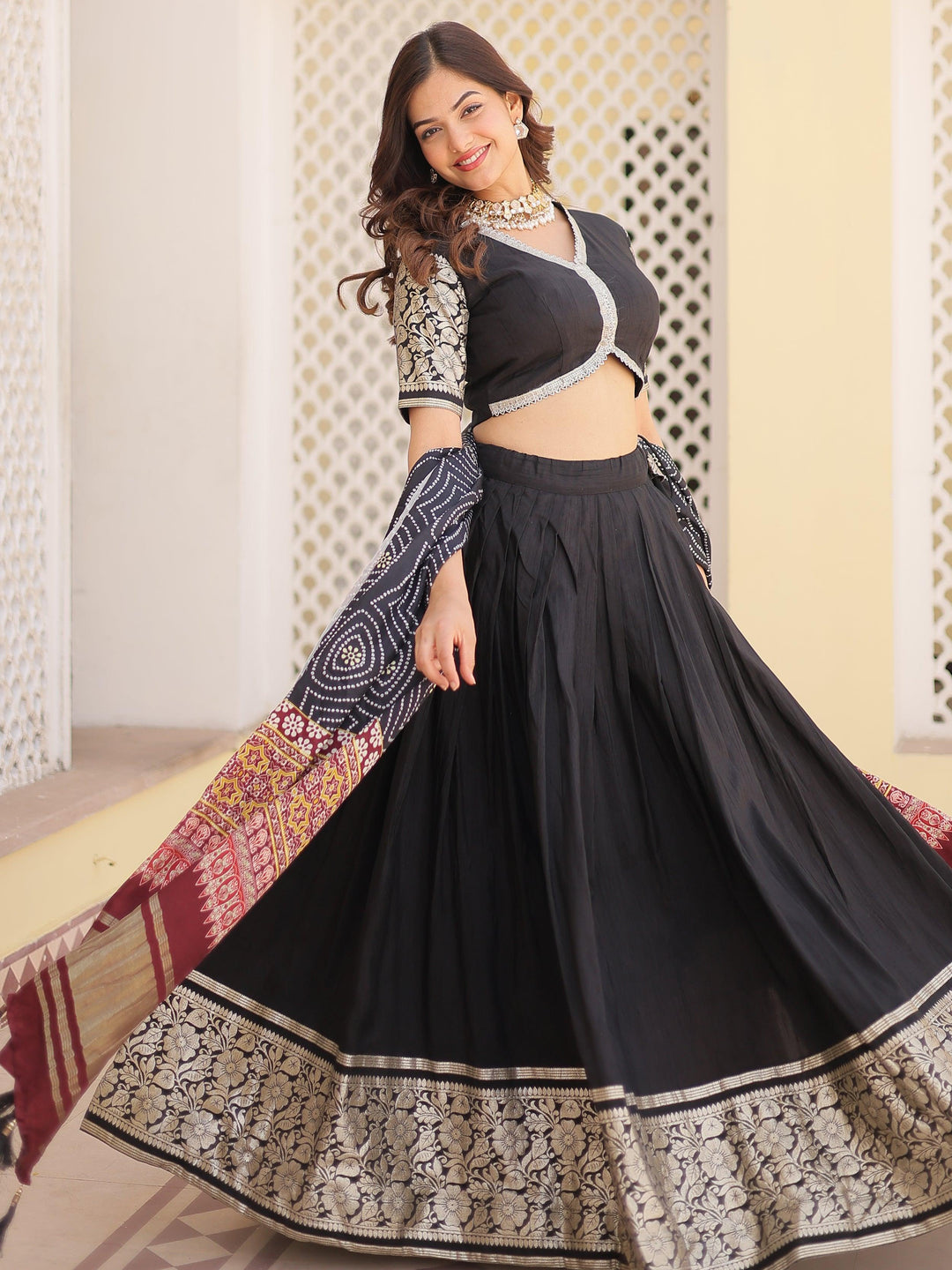 Charming Black Jacquard Traditional Lehenga Choli With Gaji Silk Dupatta