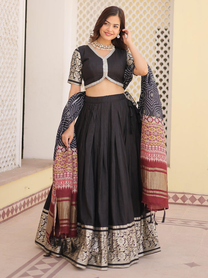 Charming Black Jacquard Traditional Lehenga Choli With Gaji Silk Dupatta