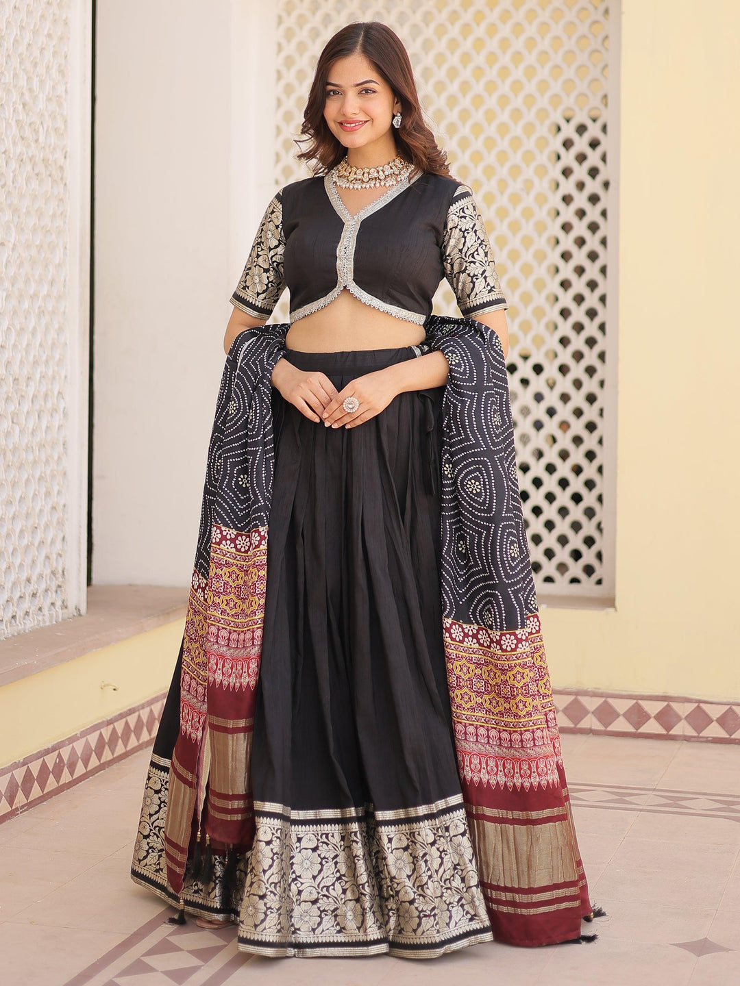 Charming Black Jacquard Traditional Lehenga Choli With Gaji Silk Dupatta