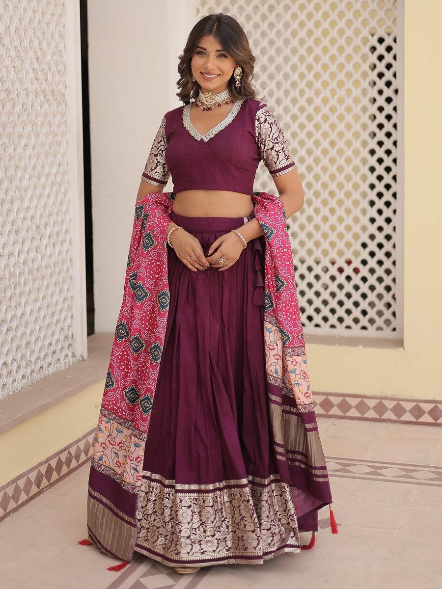 Gorgeous Purple Jacquard Wedding Lehenga Choli With Gaji Silk Dupatta