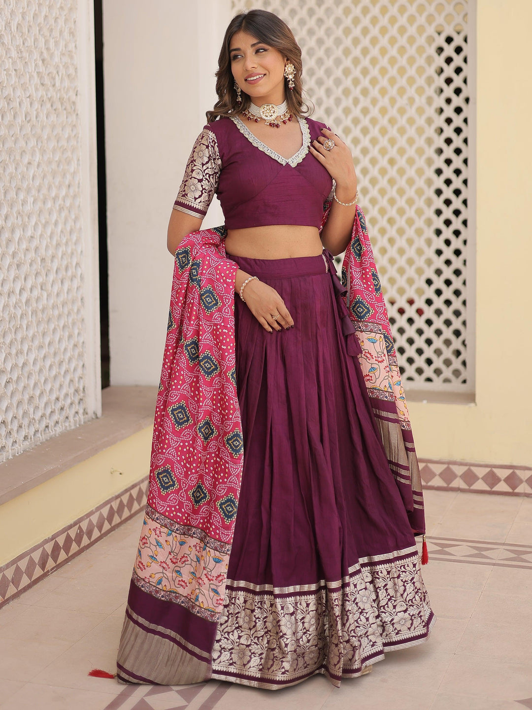 Gorgeous Purple Jacquard Wedding Lehenga Choli With Gaji Silk Dupatta