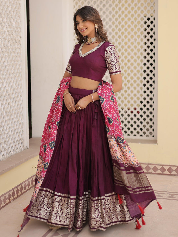 Gorgeous Purple Jacquard Wedding Lehenga Choli With Gaji Silk Dupatta