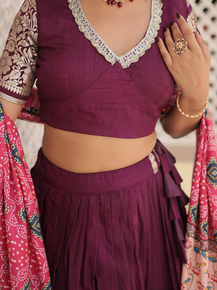 Gorgeous Purple Jacquard Wedding Lehenga Choli With Gaji Silk Dupatta