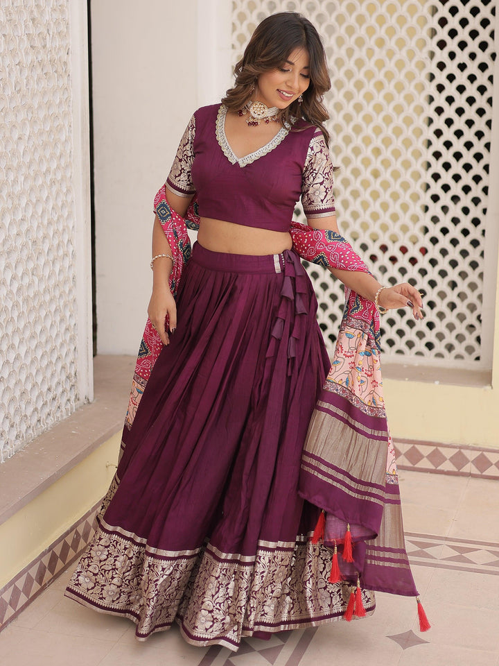 Gorgeous Purple Jacquard Wedding Lehenga Choli With Gaji Silk Dupatta