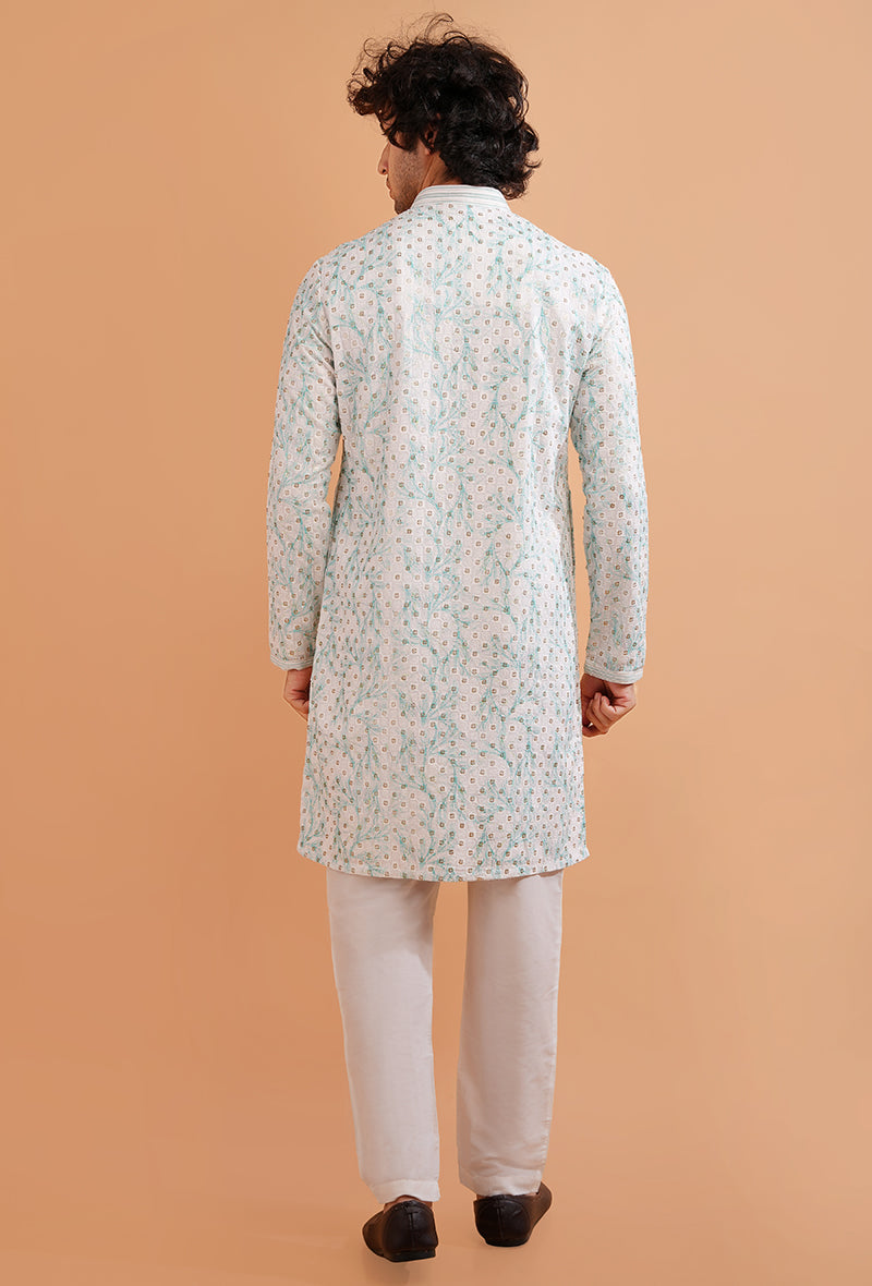 Sophisticated white kurta pajama for men, ideal for festive occasions in the USA.