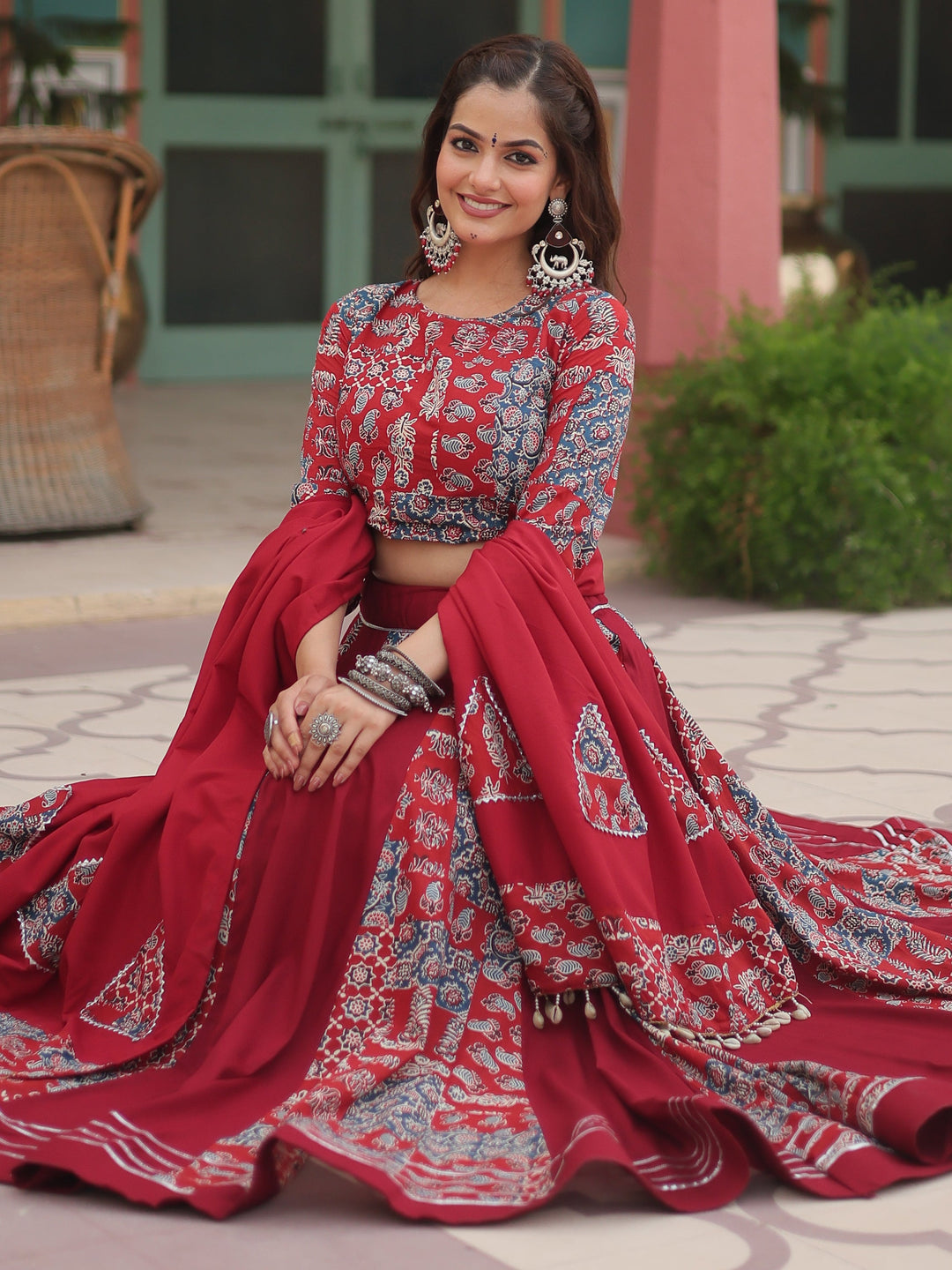 CharmingÃƒâ€šÃ‚Â Maroon Digital Printed Rayon Navratri Wear Lehenga Choli