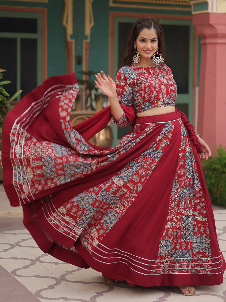 CharmingÃƒâ€šÃ‚Â Maroon Digital Printed Rayon Navratri Wear Lehenga Choli