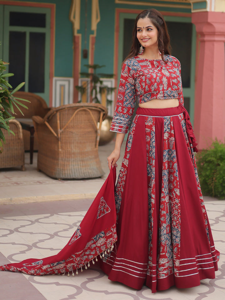 CharmingÃƒâ€šÃ‚Â Maroon Digital Printed Rayon Navratri Wear Lehenga Choli