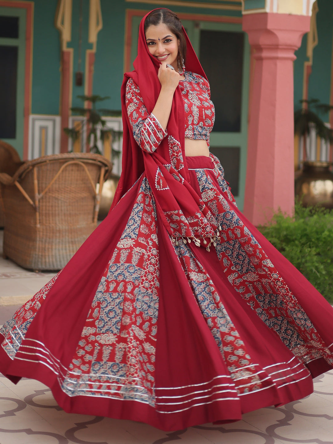 CharmingÃƒâ€šÃ‚Â Maroon Digital Printed Rayon Navratri Wear Lehenga Choli