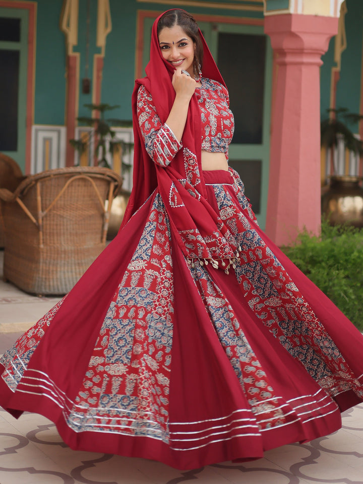 CharmingÃƒâ€šÃ‚Â Maroon Digital Printed Rayon Navratri Wear Lehenga Choli