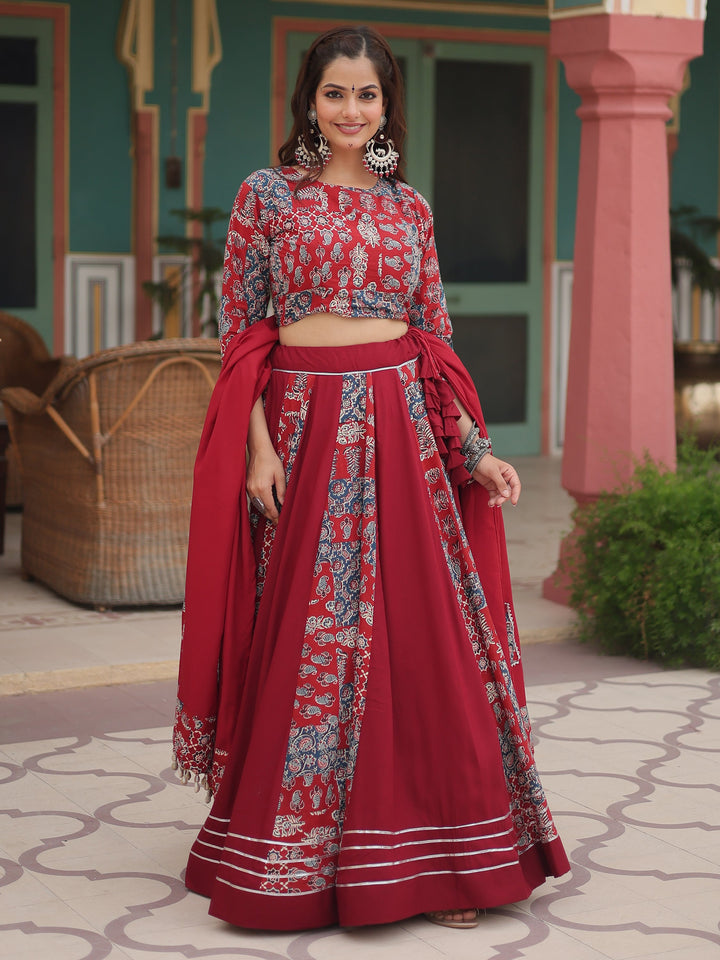 CharmingÃƒâ€šÃ‚Â Maroon Digital Printed Rayon Navratri Wear Lehenga Choli