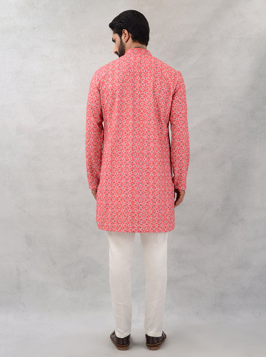 Stylish red silk kurta, embroidered, USA celebration wear