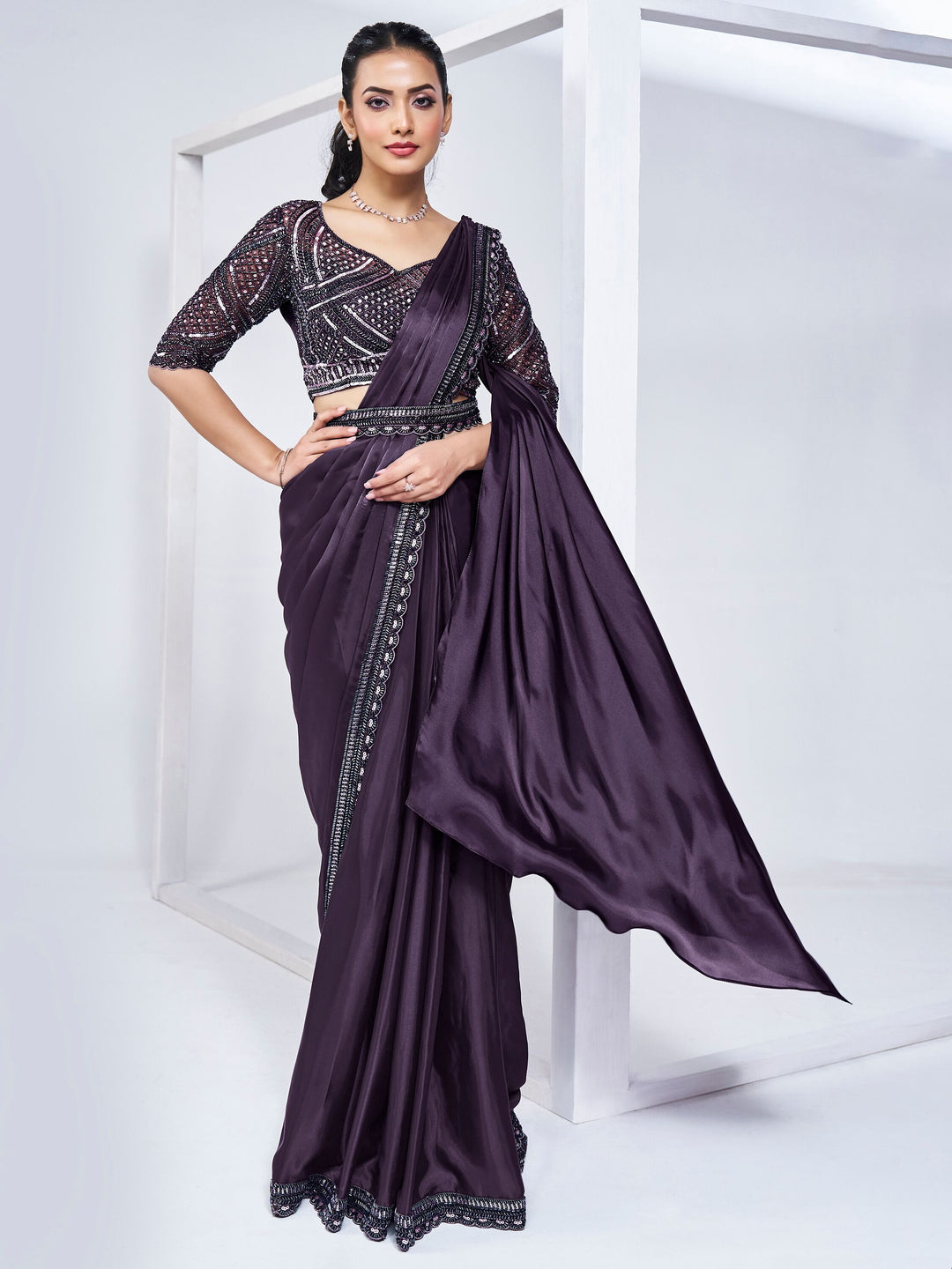 Purple silk saree crafted for elegance and style.