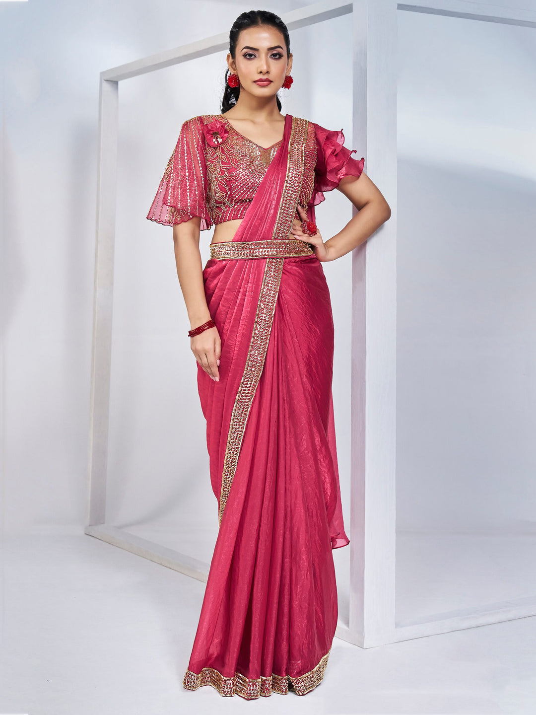 Pink silk saree crafted for elegance and style.