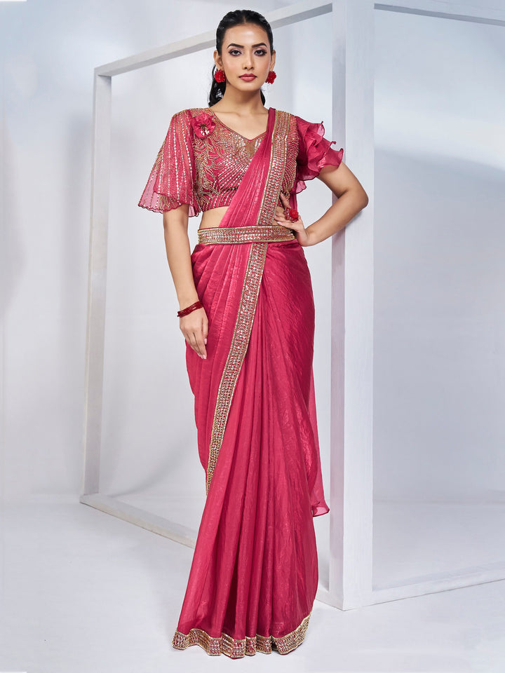 Pink silk saree crafted for elegance and style.