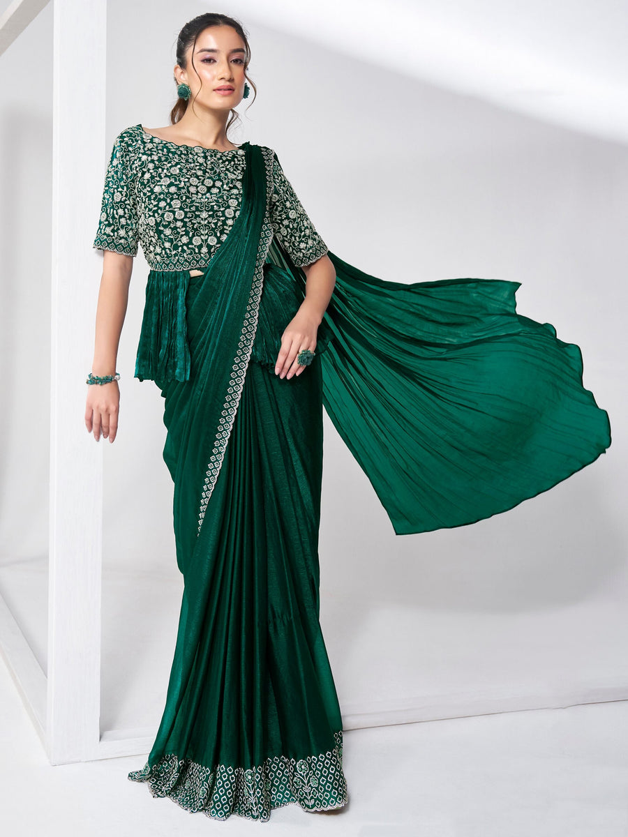 Green chiffon saree crafted for elegance and style.