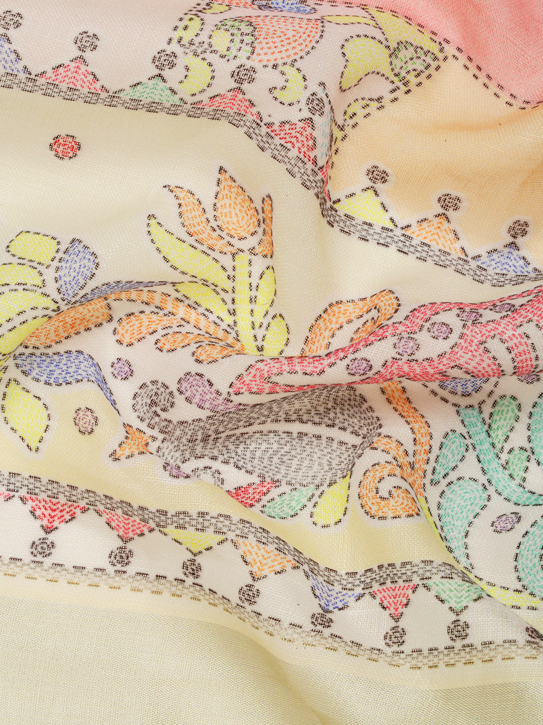 Elegant floral linen saree with lotus border and zari accents, ideal for special events