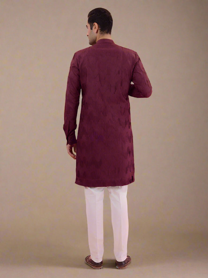 Elegant wine kurta pajama set for men, perfect for wedding and special celebrations.