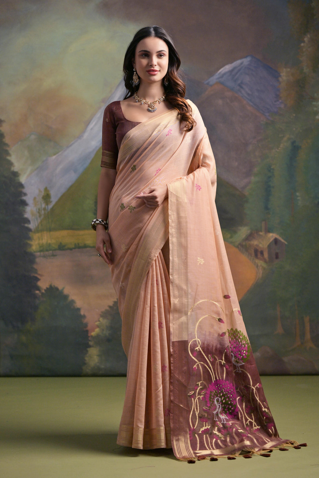 Luxurious purple Muga silk saree, perfect for cultural events and Indian wedding wear.