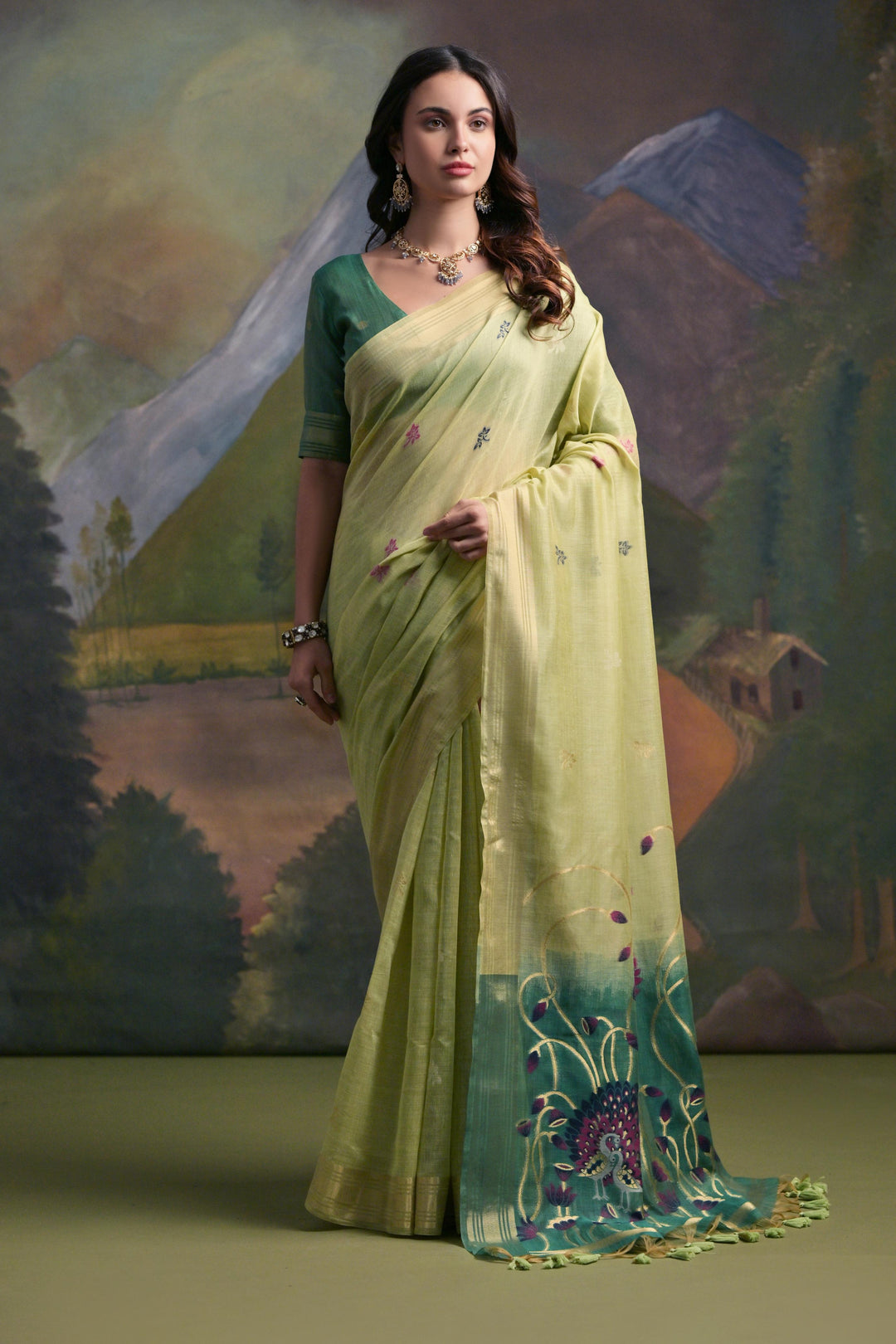 USA-targeted Muga silk saree with resham weaving, colorful pallu, and matching blouse for special events