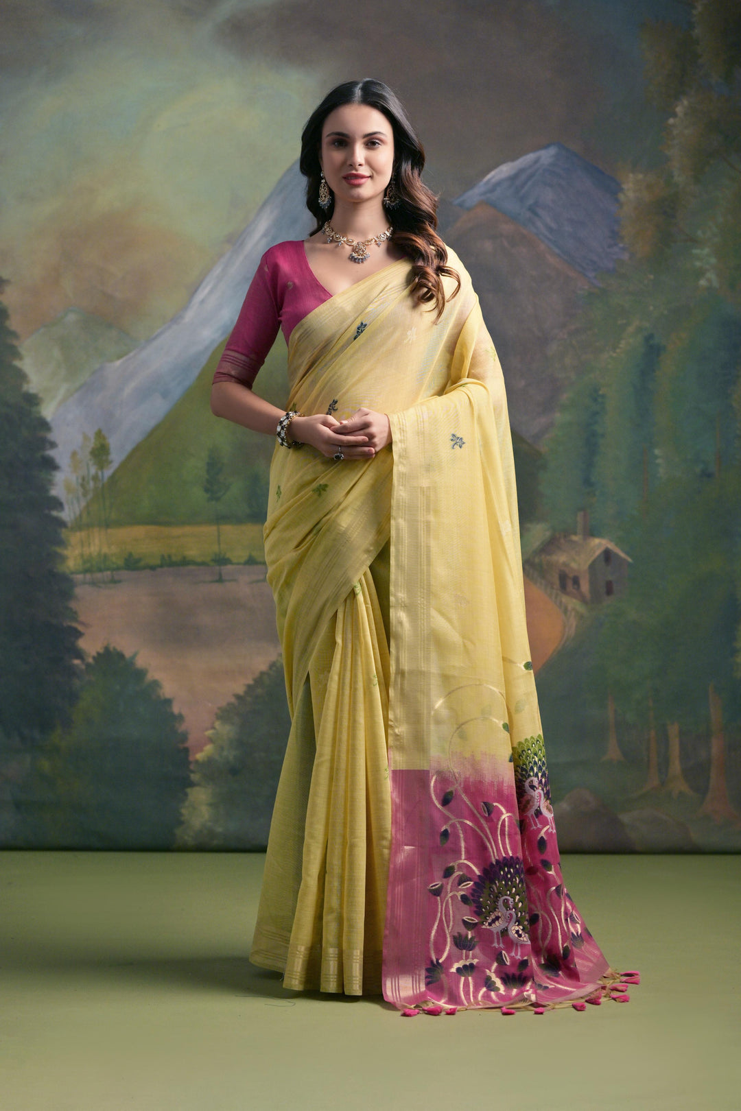 Elegant USA Muga silk saree, colorful resham pallu, zari border, for celebrations and cultural events