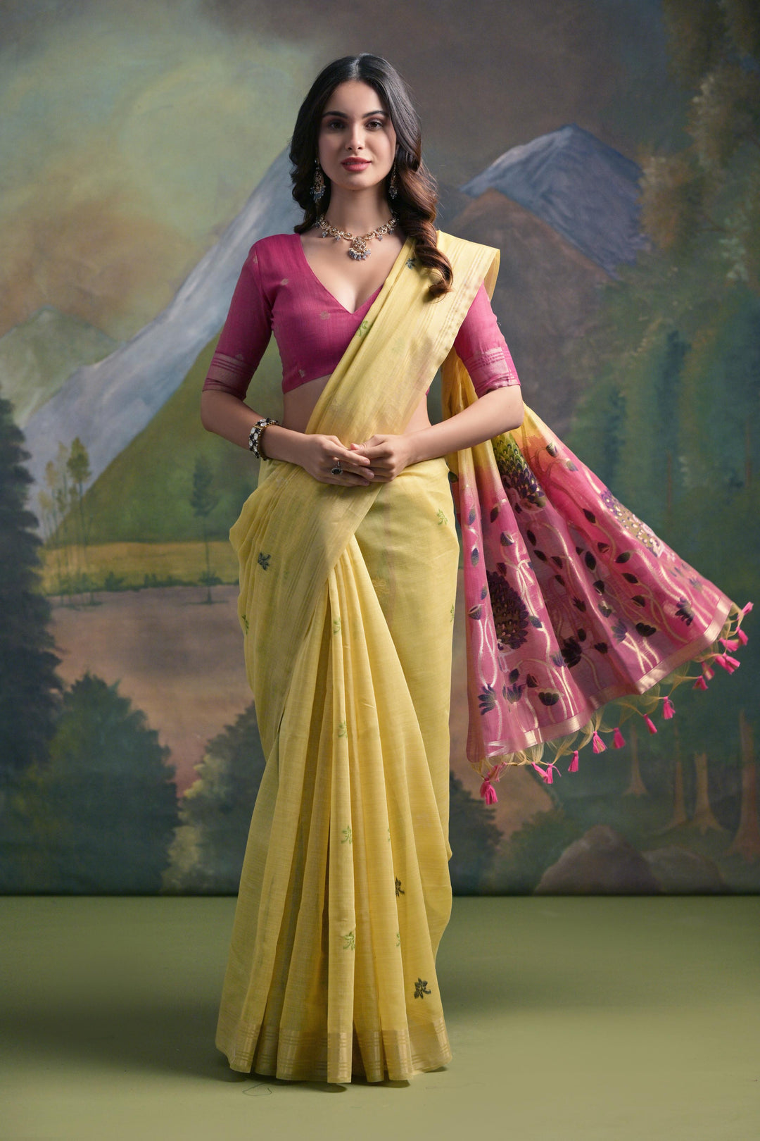 Peacock design Muga silk saree with resham pallu and zari details, crafted for USA customers