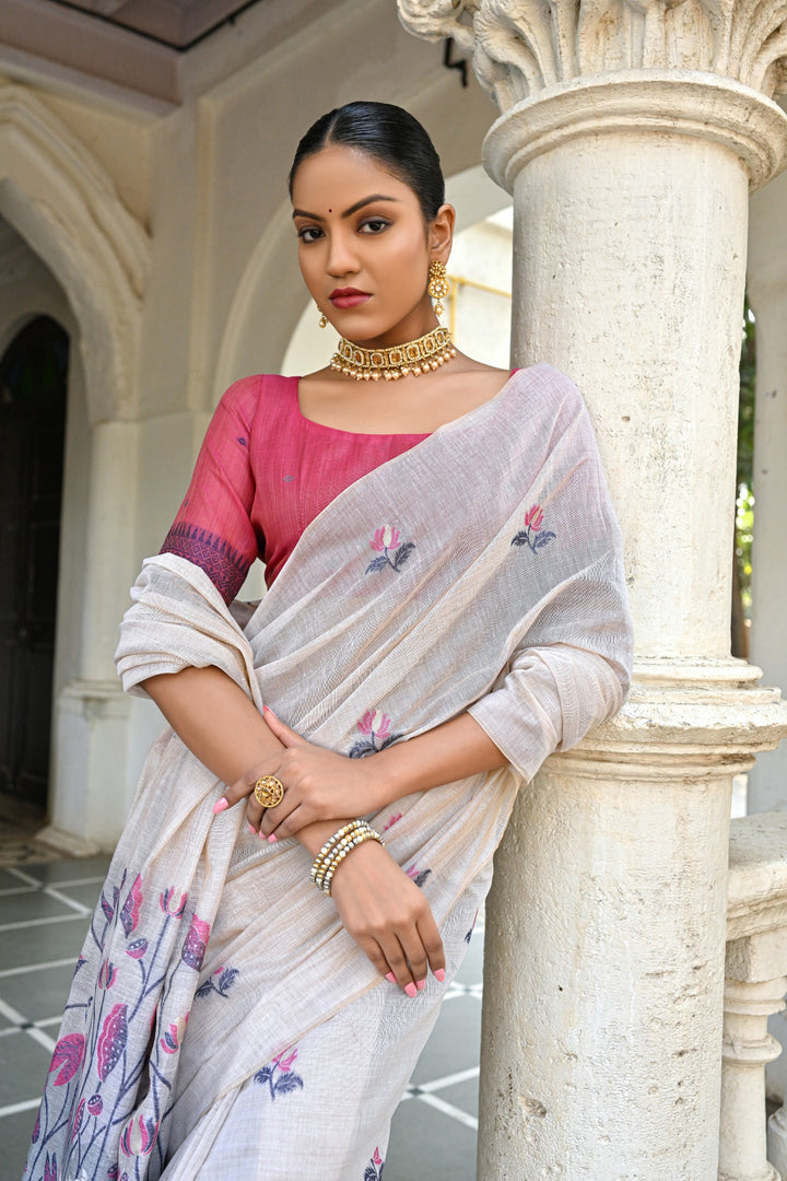 Soft Muga silk saree featuring floral weave and Pichwai pallu