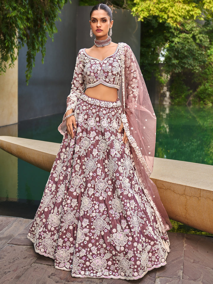 GorgeousÃ‚Â Rose Gold Embroidered Satin Designer Lehenga Choli