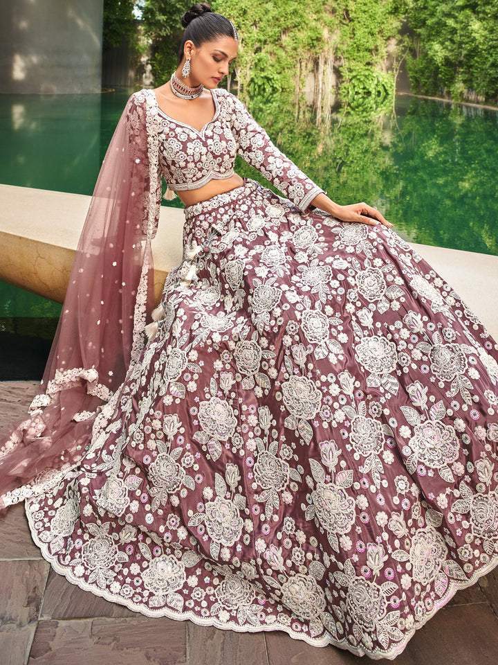 GorgeousÃ‚Â Rose Gold Embroidered Satin Designer Lehenga Choli