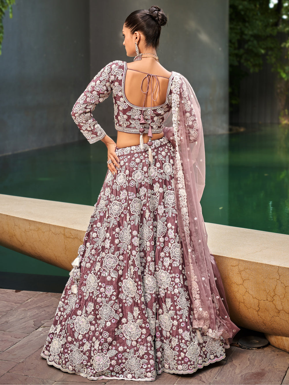 Gorgeous√É‚Äö√Ç¬†Rose Gold Embroidered Satin Designer Lehenga Choli