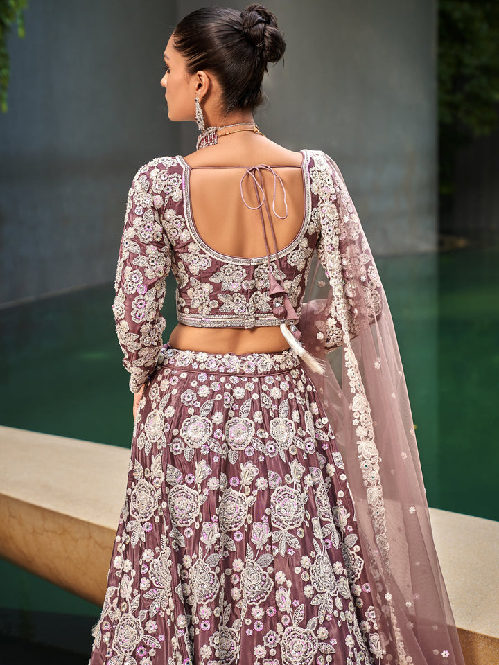 GorgeousÃ‚Â Rose Gold Embroidered Satin Designer Lehenga Choli