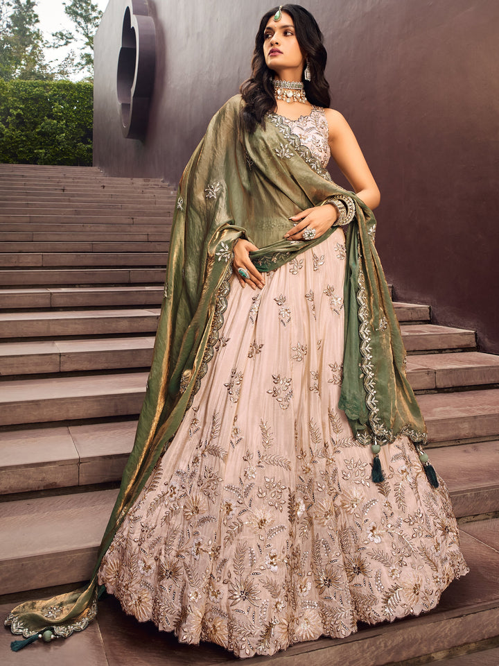 CaptivatingÃ‚Â Cream Embroidered Rayon WeddingÃ‚Â Wear Lehenga Choli