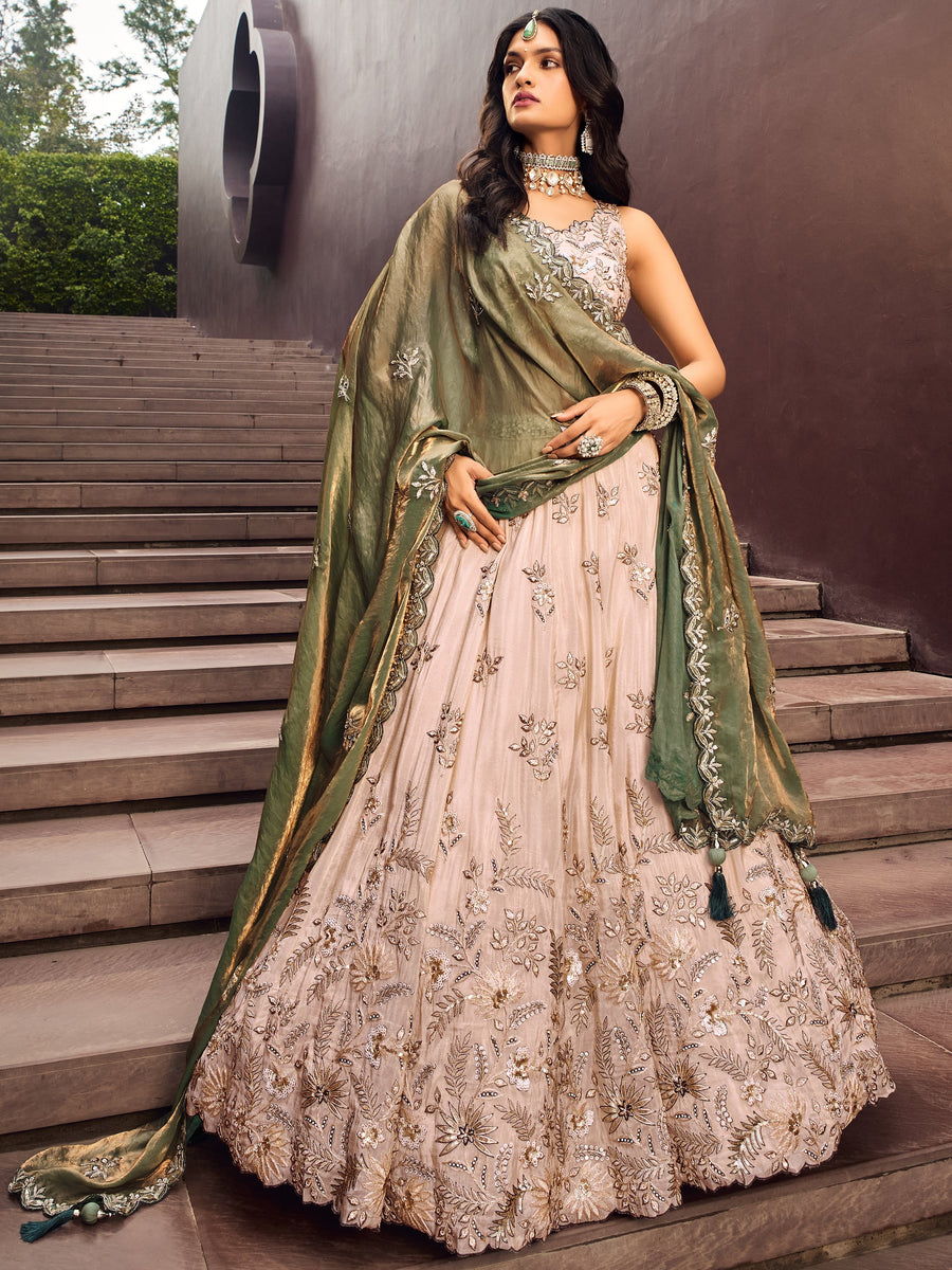 Captivating√É‚Äö√Ç¬†Cream Embroidered Rayon Wedding√É‚Äö√Ç¬†Wear Lehenga Choli